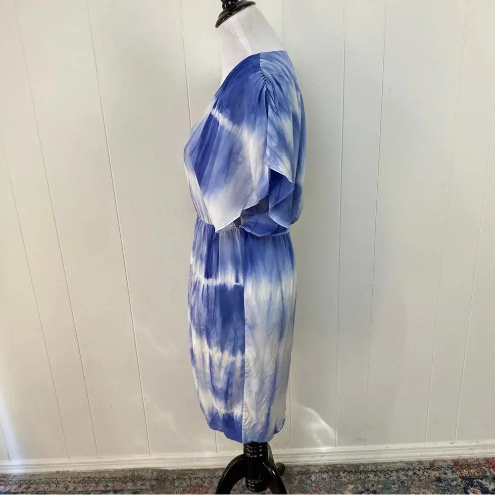 Alice‎ + Olivia Size XS Silk Tie Dye Cloud Print Flowy Button Dress Blue White